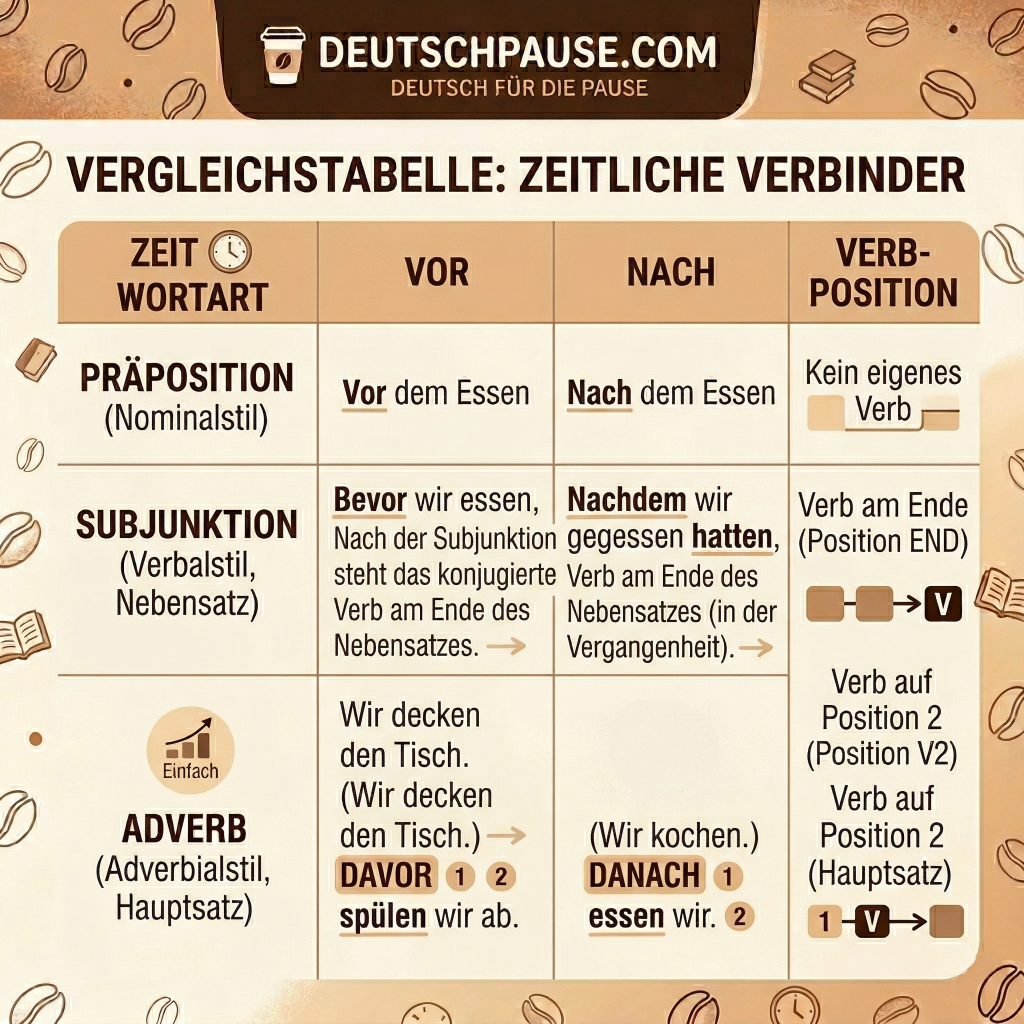 Unterschied nach danach nachdem vor bevor davor